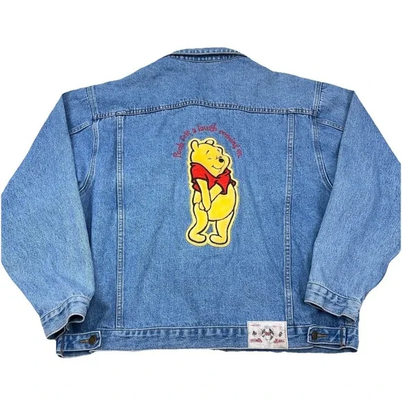 Vintage Winnie The Pooh Denim Jacket Men XL Blue Jean Biker Trucker Retro Disney - Picture 1 of 16